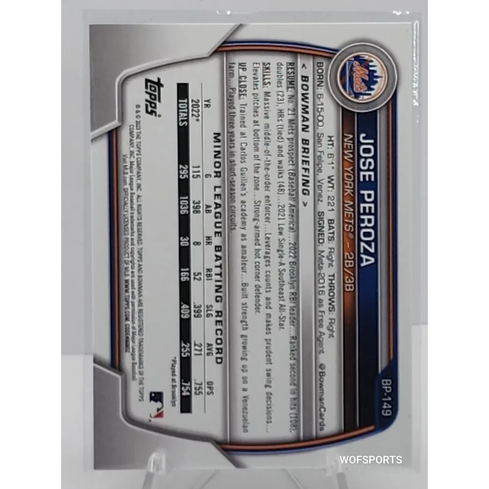 2023 Bowman 1st Prospects Green Parallel 82/99 Jose Peroza #BP-149 New York Mets